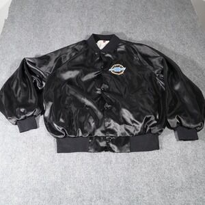 Vintage Genuine Chevrolet Bomber Satin Jacket Black Mens XL USA Made Snap Front